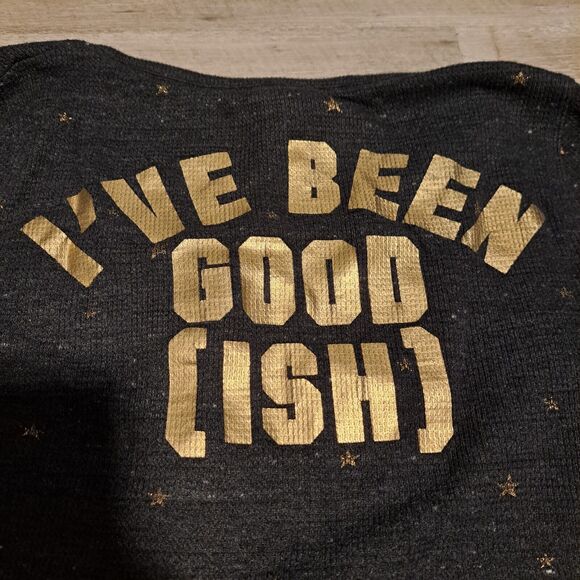 Victoria's Secret Black Thermal Gold Star "I've Been Good(ish)" Sleep Gown Sz XS - Picture 5 of 8